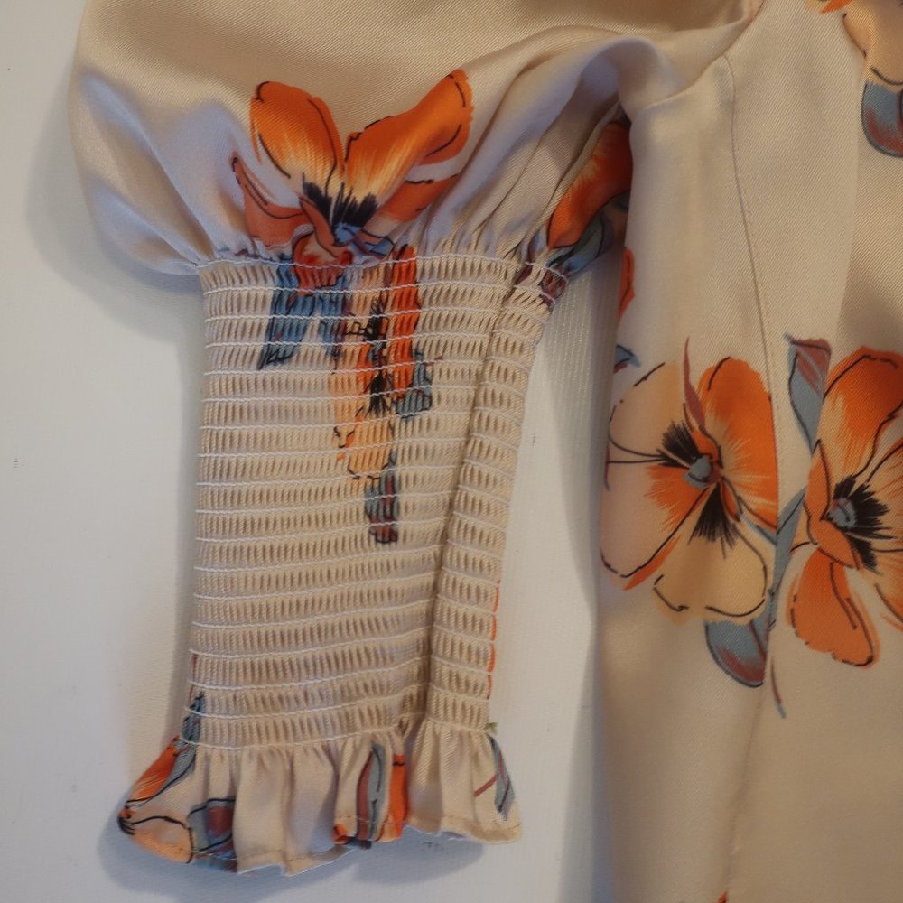 Womens Nicholas Beige Orange Floral Puff Sleeve Cropped Blouse Top 2 * - Picture 4 of 8